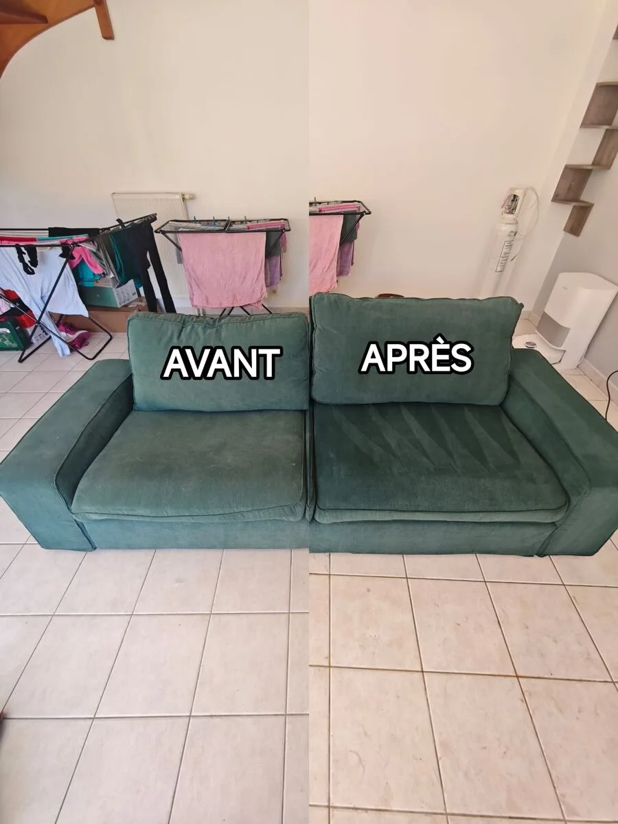 Nettoyage canapé à Frouzins — avant/après Clean&Fresh